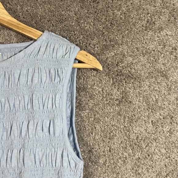 Madewell Womens XS Light Blue Smocked Sleeveless Tank Top Linen Blend Blouse - Picture 4 of 10